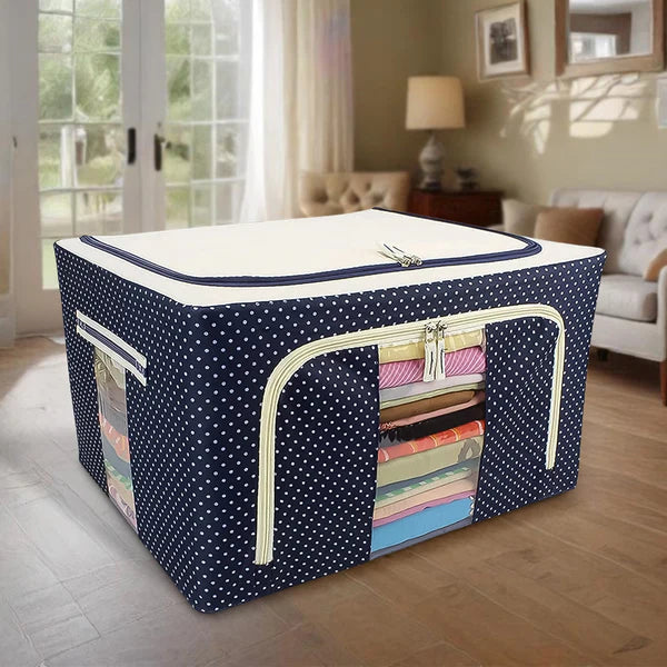 Storage Bags Box Organizers with Steel Frame for Comforter, Bedding, Clothes - Anti-dust, Moisture-Proof Storage Box with Clear Window (Pack of 3)