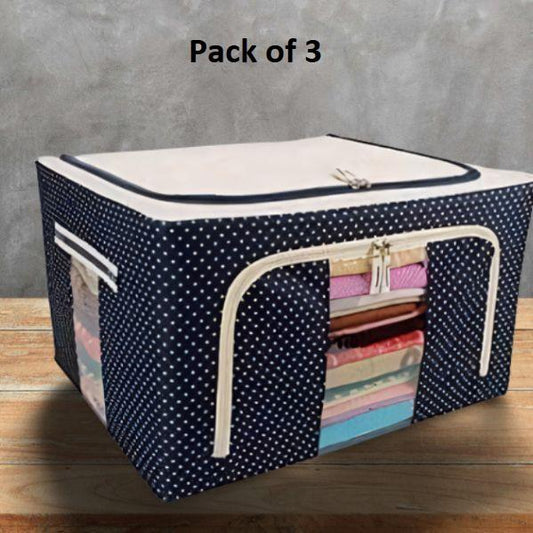 Storage Bags Box Organizers with Steel Frame for Comforter, Bedding, Clothes - Anti-dust, Moisture-Proof Storage Box with Clear Window (Pack of 3)