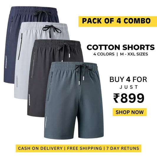 Combo of 4 Men's Stretchable Cotton Shorts for Summers 🌞🩳
